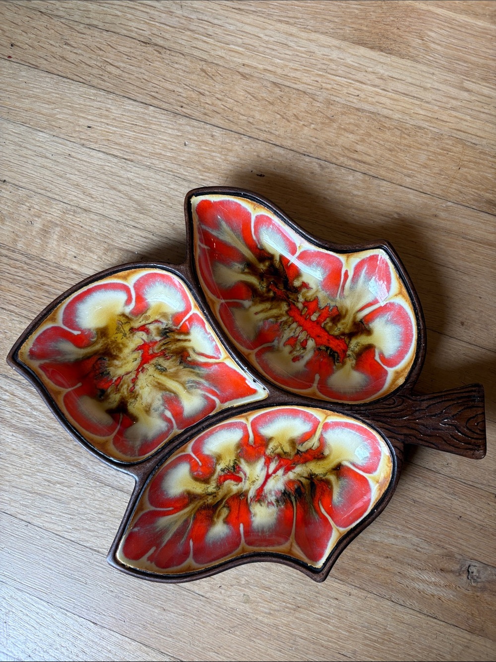 Vintage MCM Leaf Pattern Divided Serving Dish